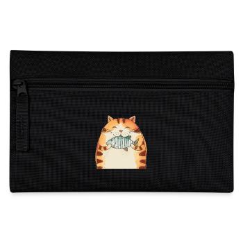 Fröhliche Katze Mit Fisch Umarmung - Federtasche - Schwarz - Vorne