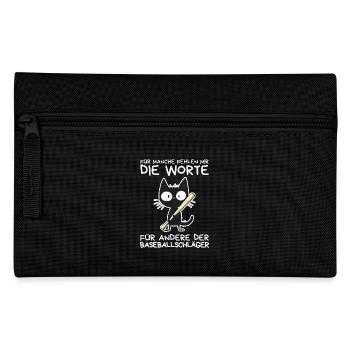 Schwarze Katze mit frechem Spruch & Schläger - Federtasche - Schwarz - Vorne