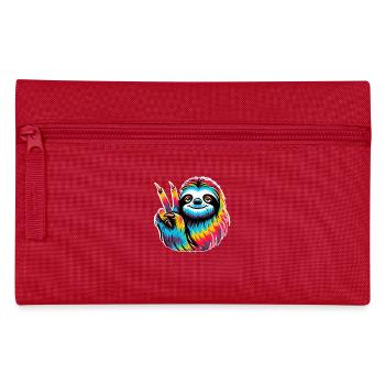 Faultier Frieden Hippie Batik Stil - Federtasche - Rot - Vorne