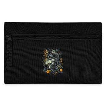 Wolf Wolfskopf Blumen Pflanzen Natur Wildnis Kunst - Federtasche - Schwarz - Vorne