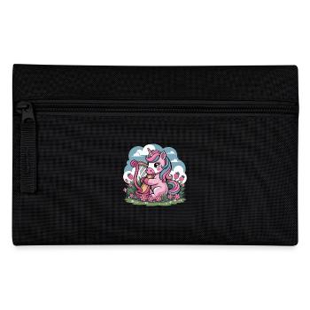 Licorne avec harpe et fraises dans le champ de fleurs - Trousse - noir - Devant
