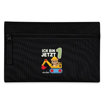 Ich bin jetzt 1 Bagger Bär 1. Geburtstag - Federtasche - Schwarz - Vorne