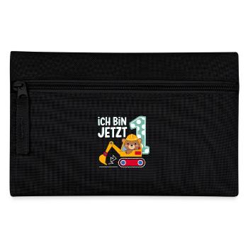 Ich bin jetzt 1 Bagger Bär 1. Geburtstag - Federtasche - Schwarz - Vorne