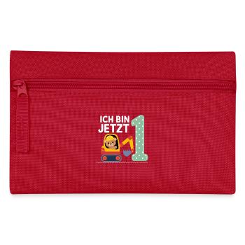 Je suis maintenant 1 Bagger Bear 1er anniversaire - Trousse - rouge - Devant