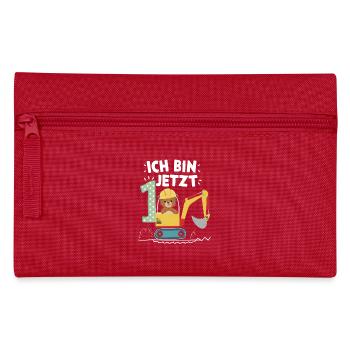 Je suis maintenant 1 Bagger Bear 1er anniversaire - Trousse - rouge - Devant