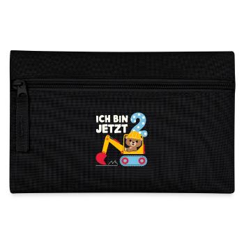 Ich bin jetzt 2 Bagger Bär 2. Geburtstag - Federtasche - Schwarz - Vorne