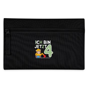 Ich bin jetzt 4 Bagger Bär 4. Geburtstag - Federtasche - Schwarz - Vorne