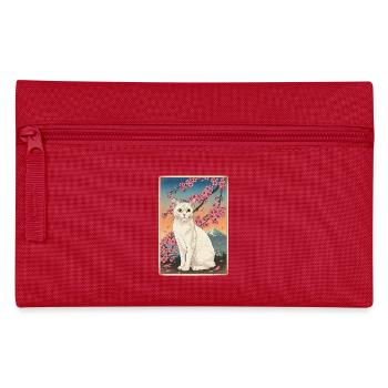 Chat blanc Mont Fuji Fleur de cerisier - Trousse - rouge - Devant