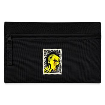 Wild punk woman with mohawk and anger on postage stamp - Pencil Case - black - Front