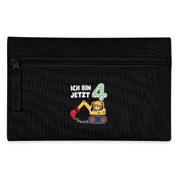 Ich bin jetzt 4 Bagger Bär 4. Geburtstag - Federtasche - Schwarz - Vorne