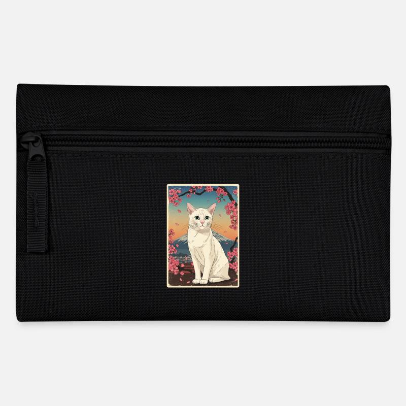 White Cat Cherry Blossom - Federtasche - Schwarz
