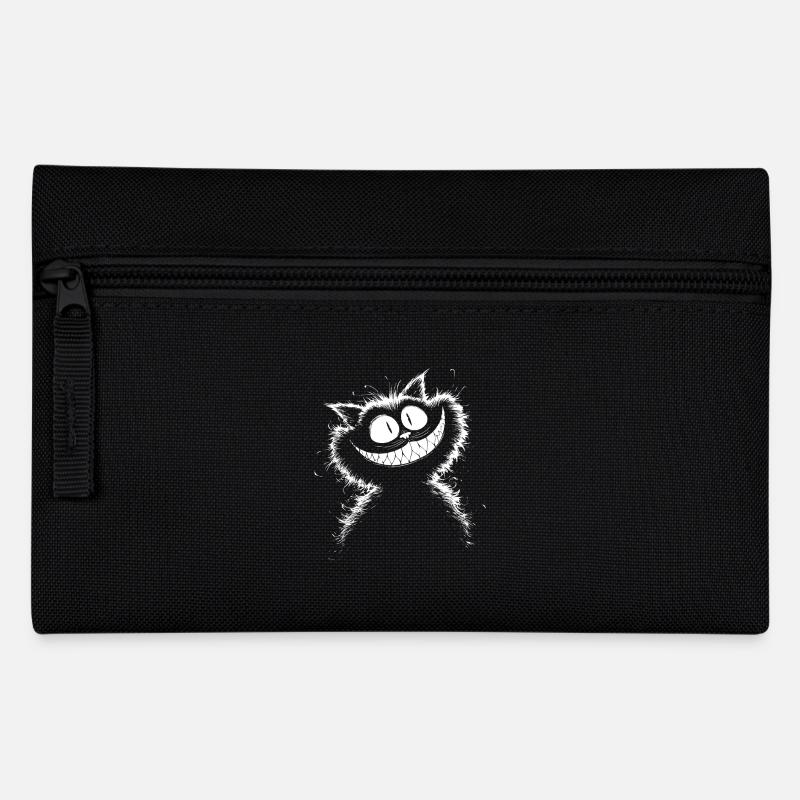 Schwarz-Weiß Grinsekatze – düster flauschig wild - Federtasche - Schwarz