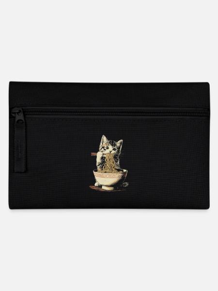 Süße Katze isst Ramen – lustiges Nudel Design - Federtasche - Schwarz