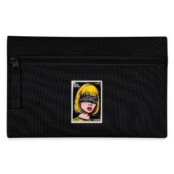 Woman with blindfold in pop art stamp - Pencil Case - black - Front