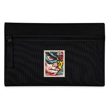 Comic-Held als Retro-Briefmarke - Federtasche - Schwarz - Vorne
