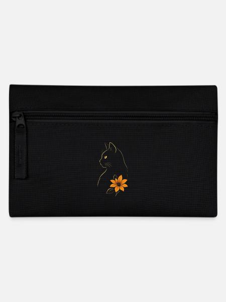 Katze gezeichnet Blume - Federtasche - Schwarz