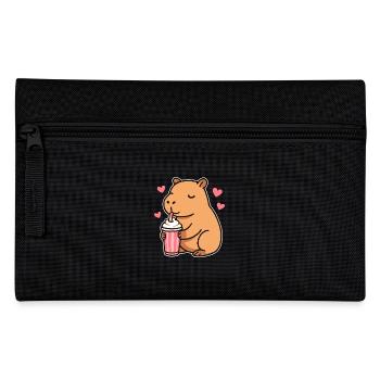 Capybara mit Milkshake – Süßes Tierdesign - Federtasche - Schwarz - Vorne