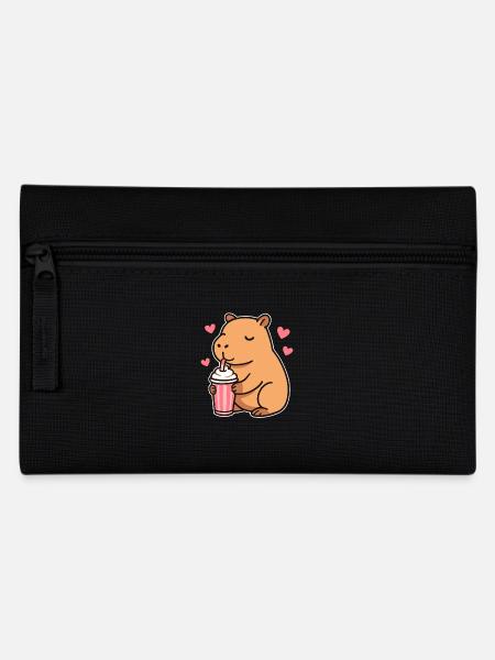 Capybara mit Milkshake – Süßes Tierdesign - Federtasche - Schwarz