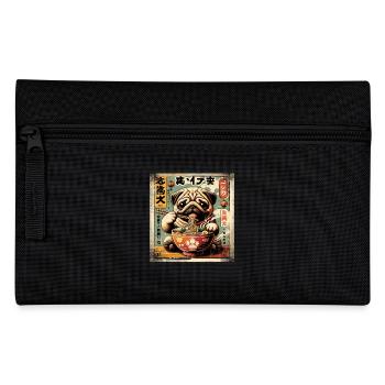 Ramen Pug Dog Grunge Poster Style - Pencil Case - black - Front