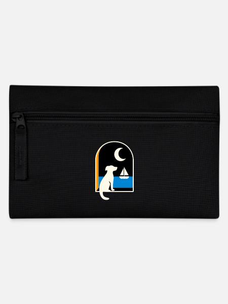 Dog gazing sailboat under the moon - Pencil Case - black