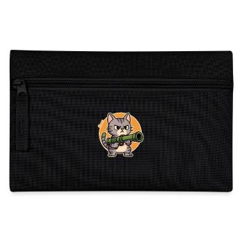 Wütende Katze mit Panzerfaust – Comic Motiv - Federtasche - Schwarz - Vorne