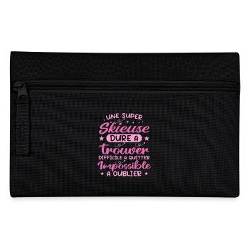 Une Super Skieuse - Cadeau skieuse - Trousse - noir - Devant