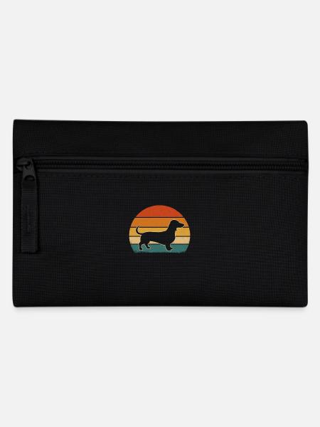 Vintage Dackel Silhouette – Retro Sonnenuntergang - Federtasche - Schwarz