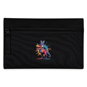French Bulldog Riding Dinosaur With - Pencil Case - black - Front