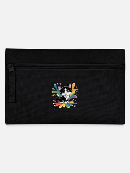 Süßes Kätzchen mit Regenbogenfarben - Federtasche - Schwarz