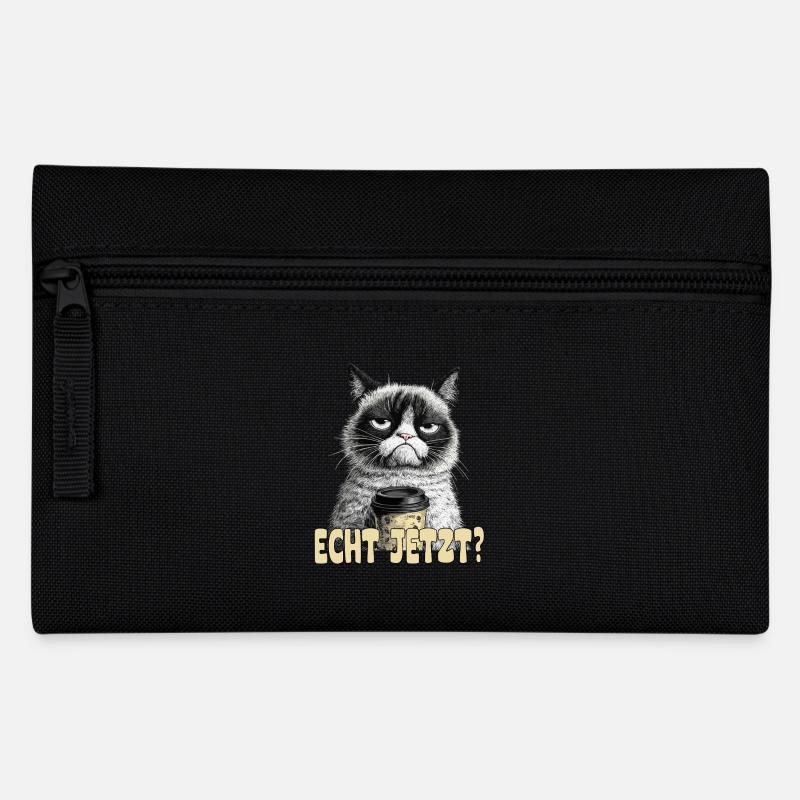 Lustige Katze mit Kaffee und Spruch; Echt jetzt? - Federtasche - Schwarz