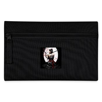 Kriegerische Samurai Kunst mit Kirschblüten und - Federtasche - Schwarz - Vorne