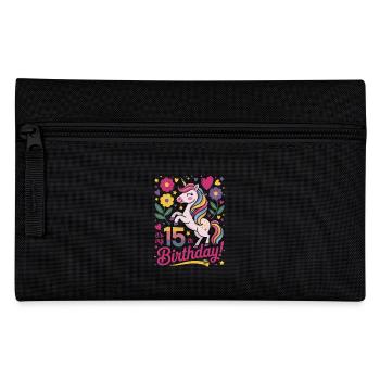 15ème anniversaire Licorne Fleurs Coeur Pastel - Trousse - noir - Devant