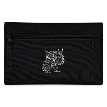 Rock Music, Owl, Funny, Heavy Metal, Retro Vibes - Pencil Case - black - Front