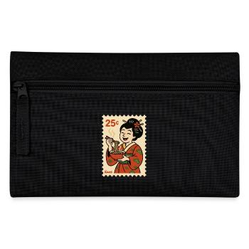Geisha in kimono with noodle bowl on postage stamp - Pencil Case - black - Front