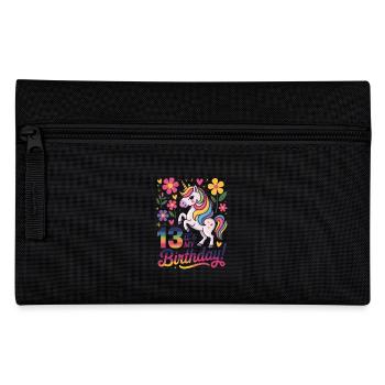 13th Birthday Unicorn Floral Design - Pencil Case - black - Front