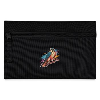 Bunter Falke Auf Ast Mit Farbenfrohem Hintergrund - Federtasche - Schwarz - Vorne