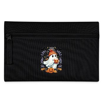 Kawaii Cute Ghost Drinking Coffee - Pencil Case - black - Front