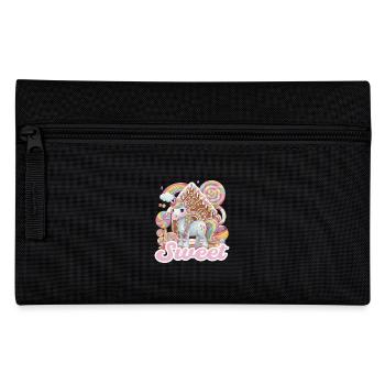 Cute unicorn in front of gingerbread house with rainbow - Pencil Case - black - Front