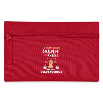 Kaffeeliebende Frau mit goldenem Doodle Zitat - Federtasche - Rot - Vorne