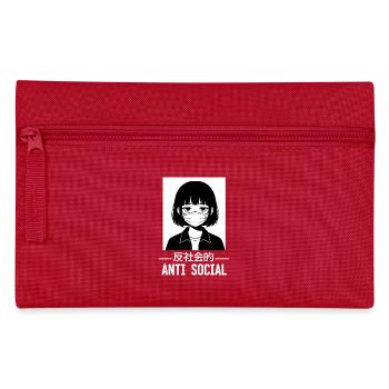 Antisocial Japanese Vaporwave Anime Girl - Pencil Case - red - Front