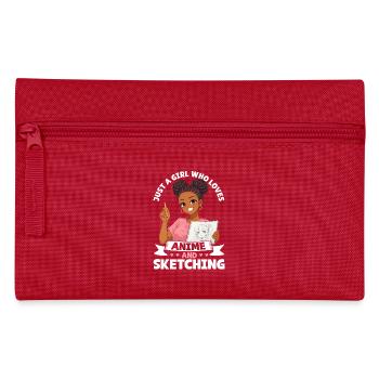 Nur Ein Mädchen, Das Anime Liebt Und Afro Zeichnet - Federtasche - Rot - Vorne