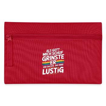 Als Gott mich schuf grinste er – Pride Humor - Federtasche - Rot - Vorne