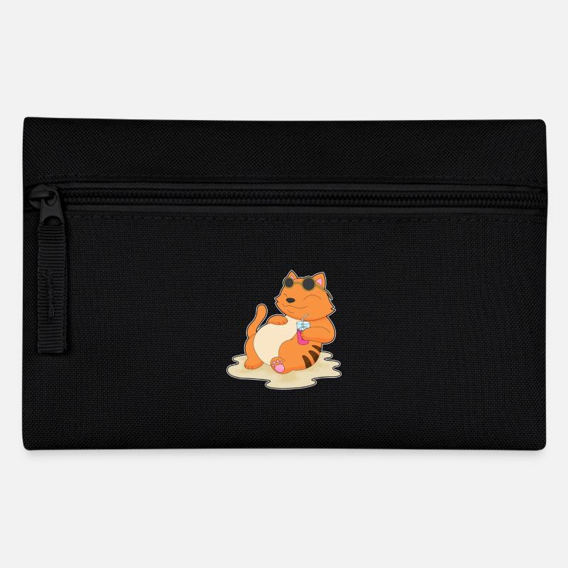 Katze Strand Getränk Sommer - Federtasche - Schwarz