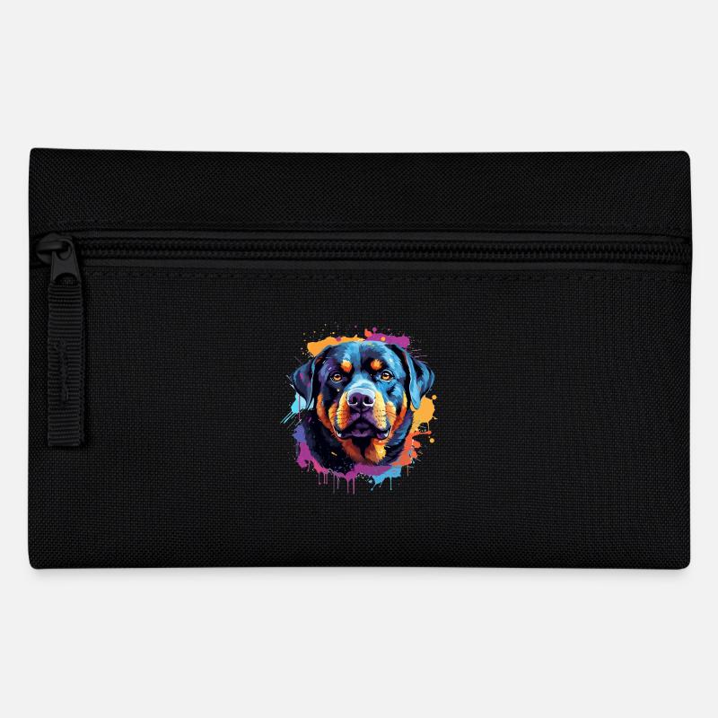 Farbenfrohes Splash-Rottweiler-Porträt - Federtasche - Schwarz