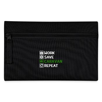Work, Save, Caravan, Repeat - Camping Spruch - Federtasche - Schwarz - Vorne