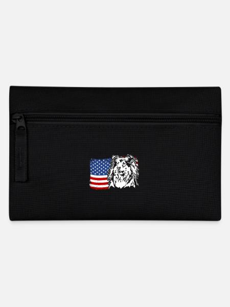 Langhaarcollie US Amerika Fahne Hunde Wilsigns - Federtasche - Schwarz