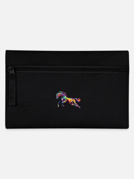 Buntes Pferd Kopf Low Poly Logo Design - Federtasche - Schwarz