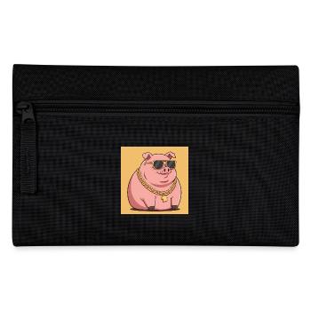 Fat pig with gold chain and sunglasses - Pencil Case - black - Front