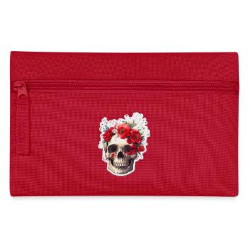 Totenkopf mit roten Blumen - Federtasche - Rot - Vorne
