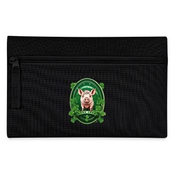 Glücksschwein mit Kleeblätter - Federtasche - Schwarz - Vorne